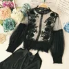 Autumn Women Mesh Topps Fashion Sexig Sheer Lace Blus Lantern Sleeve 3D Floral Bluess Shirts Elegant Top Blusas Femininas 2021 220216