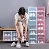 Boîte à chaussures de rangement en plastique transparent, organisateur de baskets anti-poussière, boîtes à talons hauts transparentes, couleur bonbon, conteneurs de chaussures empilables, étui vert