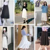 Chiffon White Ruffle Pleated Skirts Women Summer Solid Color High Waist Long Skirts Harajuku Vintage Korean Black Wild Clothes 210619