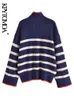 KPytomoa Mulheres Moda Striped Striped Sweater Vintage Manga Longa Solta Fêmea Fêmea Pullovers Chic Tops 211218