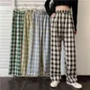 Plaid Pant's Summer Korean Japanese Loose Thin Wide Leg Versatile Straight Casual Trend 211124