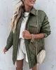 Yellow Patchwork Long Sleeve Turn Down Collar Women Jacket Button Pocket Green Autumn Winter Streetwear Female Top[s Coat 211014