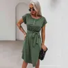 Vestidos de punto midi informales de verano a la moda para mujer, vestido base ajustado de manga corta, vestidos lisos acampanados, vestidos para mujer 210514