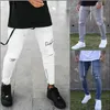 2020 Bordado Lndividual Letras Jeans rasgadas Homens Skinny Casual Estiramento Denim Calças Cinza Azul Big Size S-4XL X0621