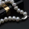 Äkta naturliga sötvatten halsband kvinnor, riktigt bröllop vit pärla halsband årsdag gåva i lådan