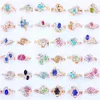 Wholesale Lots Mixed Style 50Pcs Rings Band Colorful Flower CZ Rhinestone Golden Ring Wedding Engagement Gift Fashion Jewelry