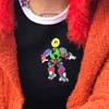 INS面白いロボットプリントクロップトップTシャツ女性シックな夏トップスティーストリートウェア原宿ガールズパンクヒップホップパーティーTシャツフェムメ210324