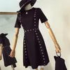 Sommar kvinnor mode unik ihålig dot design korta ärmar svart klänning kvinnliga klänningar a127 210428