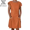 Femmes robe robe solide manches courtes en coton linge décontracté dames personnes plus taille été es été es-n orange 210524