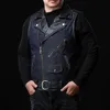 Men's Vests Mens Genuine Leather Denim Patchwork Motorcycle Biker Style Waistcoat/Vest Strong Breathable