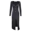 Summer Dress Women Sexy Causal New Long Sleeve Black Bodycon Midi Prom Evening Party 210422