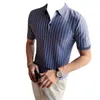 Men's Polos High Quality Summer White Short Sleeve Knitted Shirt Men Clothing 2022 Turn Down Collar Slim Fit Casual Tee Homme 3xl