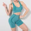 6 farben 2 Stück Set Kurze Yoga BH Top Hohe Taille Shorts Frauen Gym Workout Sport Tragen Fitness Crop Anzug 210813