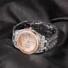 Hip Hop hommes Date Quartz étanche es cubique zircone pavé Bling glacé en acier inoxydable montre pour hommes bijoux de charme