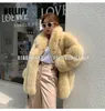 Kvinnors Fur Faux Berömd Italien Design Modig Big Collar Natural Striped Coats Plus Storlek