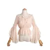 Chiffon Lolita Lace Blouse Strap Under Shirt Halter Neck Off Shoulder Women Long Flounce Tops Bell Sleeves For Plus Size 210326