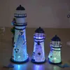 Marine Crafts Lighthouse Decoration Lantern Mediterranean Sea Wedding gift Iron candle Holder Romantic Tealight Holder 210722