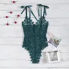 Kvinnors jumpsuits Kvinnor Rompers Backless Halter Lace Bodysuit Transparent kvinnlig kropp Sexig Teddies 2022 Kvinnor Deep v Sheer