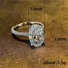 Sparkling Luxury Jewelry Real 925 Sterling Silver Large Oval Cut White Topaz CZ Diamond Gemstones Eternity Women Wedding Ring Gift