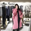 女性の毛皮のFaux 2021冬のロングトリムコート女性のファッションソリッドコットンウールのターンダウンカラーレトロなスリーブ暖かいジャケットフェミニーノ