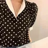 Ezgaga Koreaans Chic Elegant Polka Dot Blouse Dames Zomer V-hals Korte Mouw Losse Kantoor Lady Gentle Fashion Blusas 210430