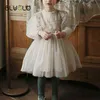 Девушка платья розовая бежевая вышивка цветы сетка половина рукава милые платья девушки тюль принцесса платье для детей детей кружевная одежда G1218
