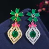 Élégant jaune or argent rouge vert émeraude CZ pierre fleur boucles d'oreilles pour femmes mode vintage bijoux CZ388 210714