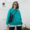 FANSILANEN Casual streetwear spring oversize sweatshirt Women long sleeve neon hoodie black Female solid white top 210607