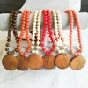 Collier de perles en bois personnalisé, créatif, pendentif disque vierge de 5cm, accessoires, vente en gros