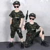 Ternos esportivos infantis 039, camisetas camufladas e calças curtas, roupas de treinamento militar, conjuntos de 2 peças para estudantes, roupas adolescentes 7412115