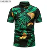 Summer Hawaiian Koszula Mężczyźni Moda Banana Print Baggy Bawełniane Koszule Linowe Męskie Casual Krótki Rękaw Plaża Koszulka Homme 210522