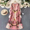 European Station Early Spring Fashion Print Maxi Vestidos Långärmad Temperament Round Neck Slim Dress GK238 210506