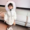 Baby flicka vinterjacka tjock bomull vadderad spädbarn toddler päls hooded coat solid snö kostym pärla färg varma baby kläder 2-10y h0909