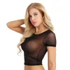 Womens Sexy Intimates Lingerie camisetas Sheer transparente transparente transparente Crop Top Stretchy camisas para festas de noite Clubwear 2pcs