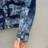 Kvinnors jackor Retro denim för kvinnor Autumn Godkvalitet Jungle Animal Print Coats High-End Brand 3D Cut Slim