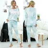 Vrije tijd Dames Outdoor Activiteit Tie-Dye Pak Familie Gedrukt Sport Pyjama Holiday Herfst Lente Zomer 2 Stuk Sets 210508