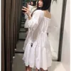 VUWWYV Dresses for Women White Poplin Pleated Smock Mini Dress Woman Summer Casual Long Sleeve Front Buttons Vestidos 210430