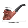 Madeira clássica feita fumar tubo farpado homem com alça longa e boca plana erva seca do tabaco Burés01