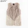 Zevity Women Fashion Ärmlös Färg Matchande Faux Fur Patchwork Vest Jacket Ladies Casual Waistcoat Chic Outwear Toppar CT743 211101