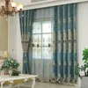 European Style Curtains for Living Room Bedroom Light Luxury Embroidered Chenille Curtain Door Window Drapes Blue Color 210712