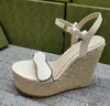 Donne sexy tacchi alti sandali firmati con cinturino alla caviglia espadrillas tacco a forma di cuneo13cm moda abito da sposa in vera pelle scarpe da festa con scatola 291