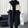 Erkek Trençkot Katlar Kapşonlu Erkek Ceket Iş Rüzgarlıklı Siyah Uzun Moda Sonbahar Dış Giyim
