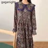 Primavera Flower Donne Delle Donne Vestito Vacanze Flare Sleeve Casual Ago Studi Lady Patchwork Pizzo Pieghettato Maxi Dresses Drop 210601