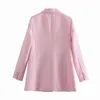 Elegante Tweed Rosa Dupla Breasted Mulheres Blazer Jaqueta Casaco Primavera Outono Escritório Senhora Simples Chique moda casaco de rua 210521