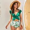 Seksi Fırfır Yüksek Bel Bikini Mayo Kadın Mayo Çapraz Omuz Banyo Takım Elbise Yaz Plaj Kıyafeti 210621