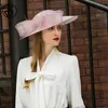 Stekende rand hoeden fs roze paarse Britse fascinators voor vrouwen koninklijke bruiloft hoed dames jurken elegante grote fedoras met boog