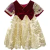 Hiszpańskie suknie dziecięce dla dziewcząt Dzieci Hiszpania Księżniczka Lolita Ball Suknie Urodzinowe Chrzciny Urodzinowe Frock Infant Velvet Lace Robe 210615