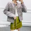 Za Autumn Winter Tweed Coat Fashion Women's Small Fragrance O-Neck Long Sleeve Wool Coat Vintage Cardigan Short woolen Jacket 210510