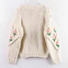 H.SA femmes hiver à la main pull et Cardigans broderie florale évider Chic tricot veste perle perles Cardigans 210714