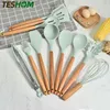 Blue Silicone Kitchen Utensils Set Heat Resistant Nonstick Baking Cooking Tools Kitchenware Accessories 2/3/4/5/6/7/8/9 Pieces 210326